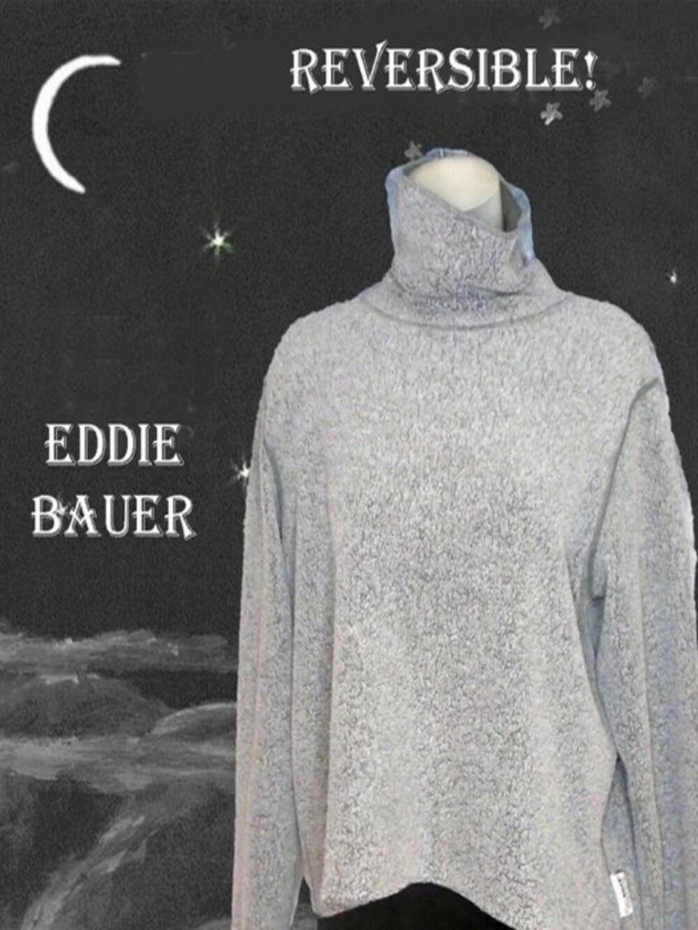 Eddie Bauer Turtleneck Funnel Cowl Neck Short Teddy Bear Sweatshirt Reversible